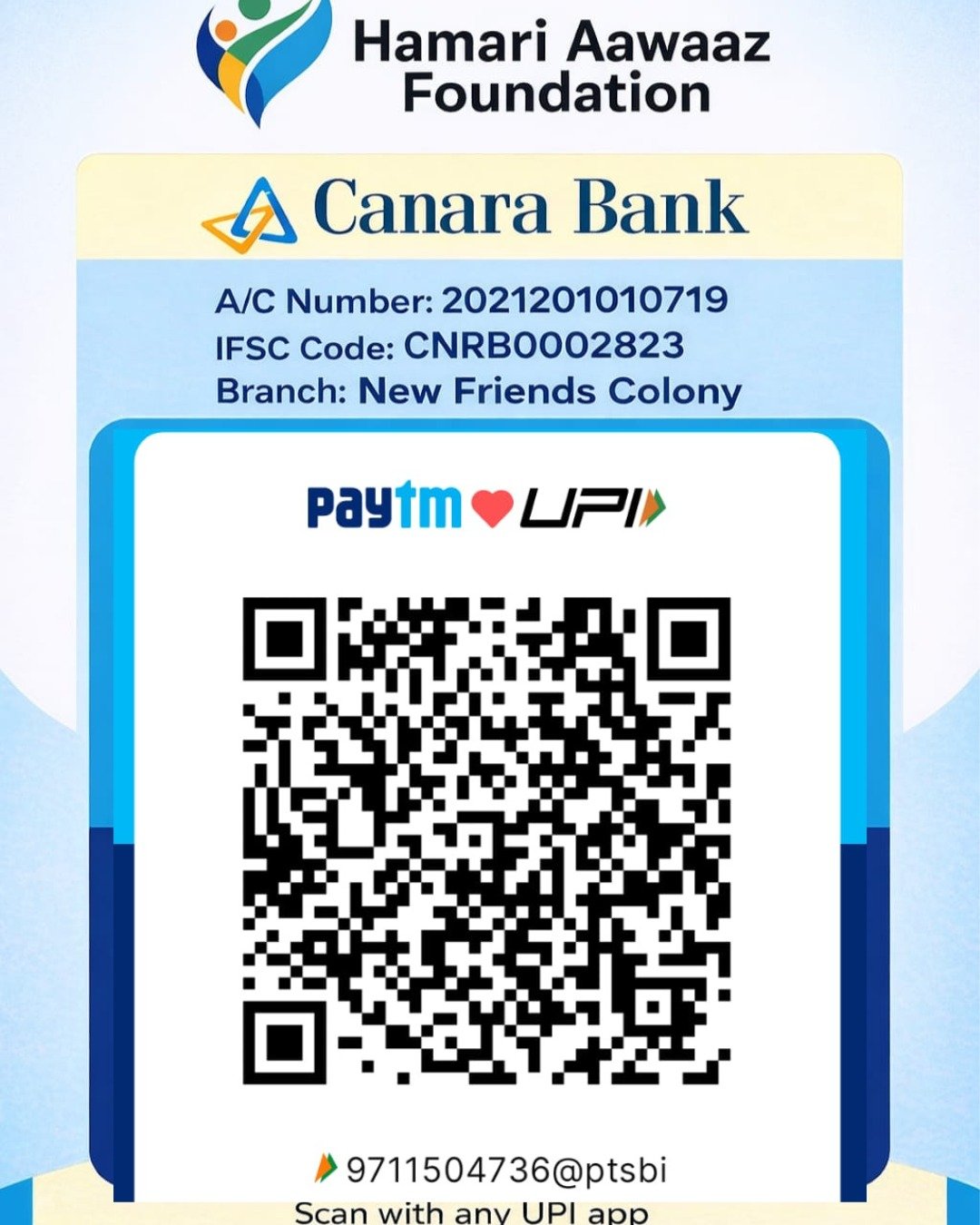 Hamari Aawaaz Foundation Bank Details